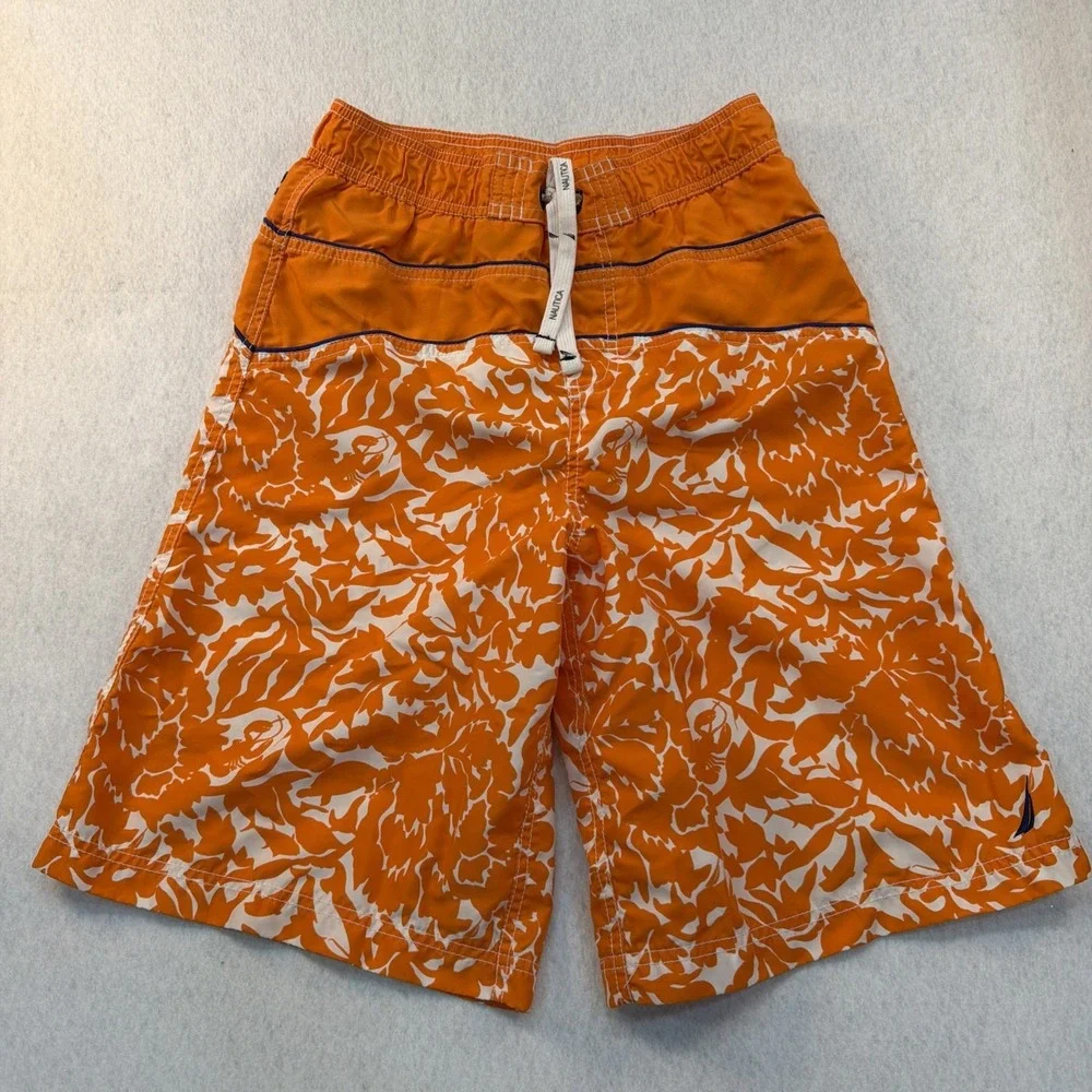 Nautica Youth Teen Boys Kids Lined Swim Trunks Shorts XL 18 20 Orange White EUC